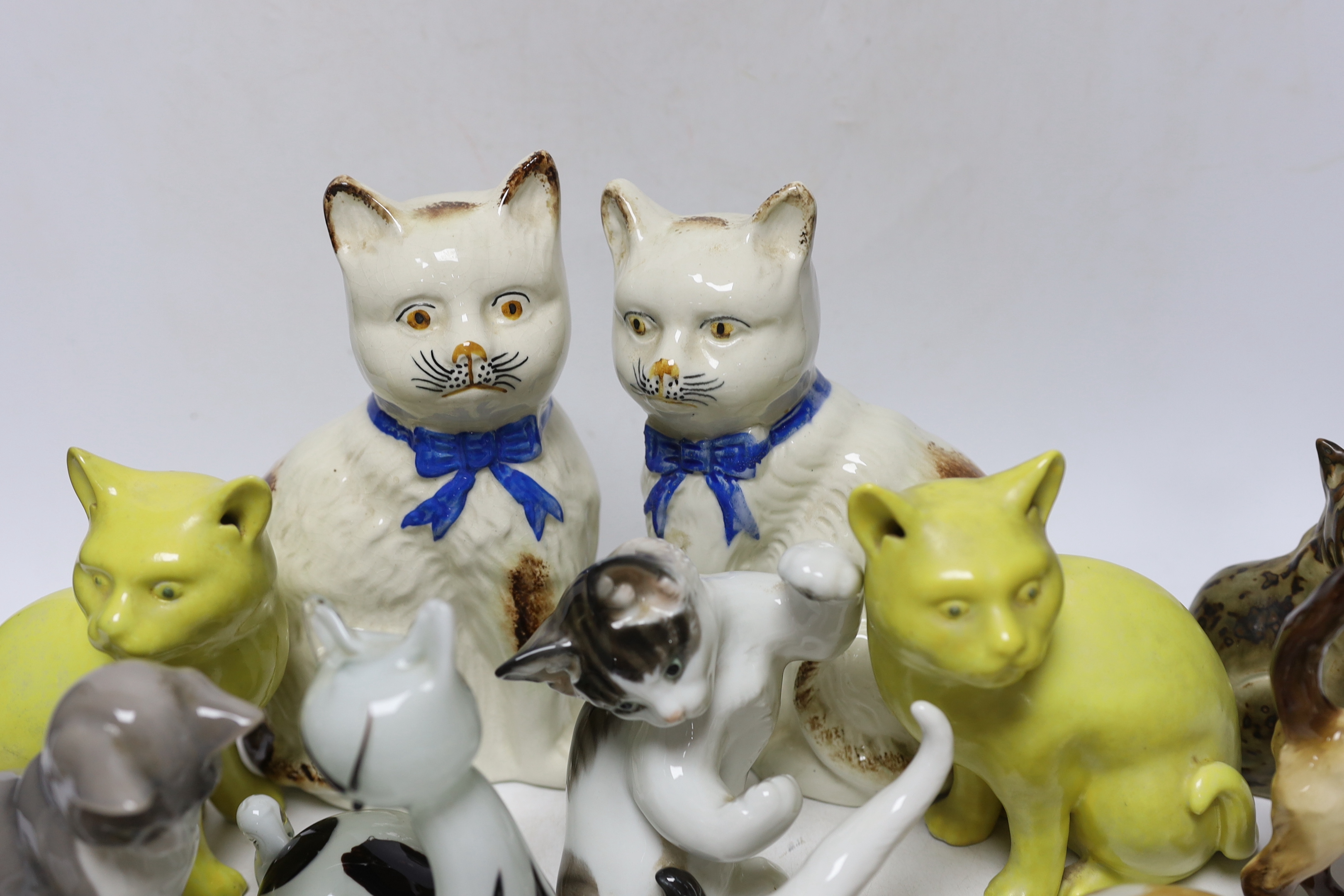 An assortment of various cat ornaments including a Bing and Grundahl example and one Wien example, largest 21cm high